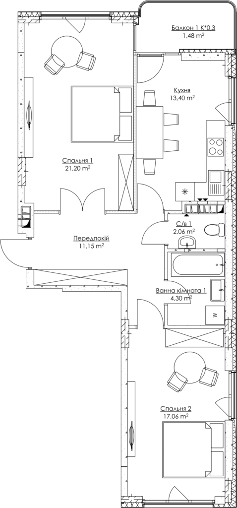 2-кімнатна 70.65 м² в ЖК O2 Residence від 30 602 грн/м², Київ