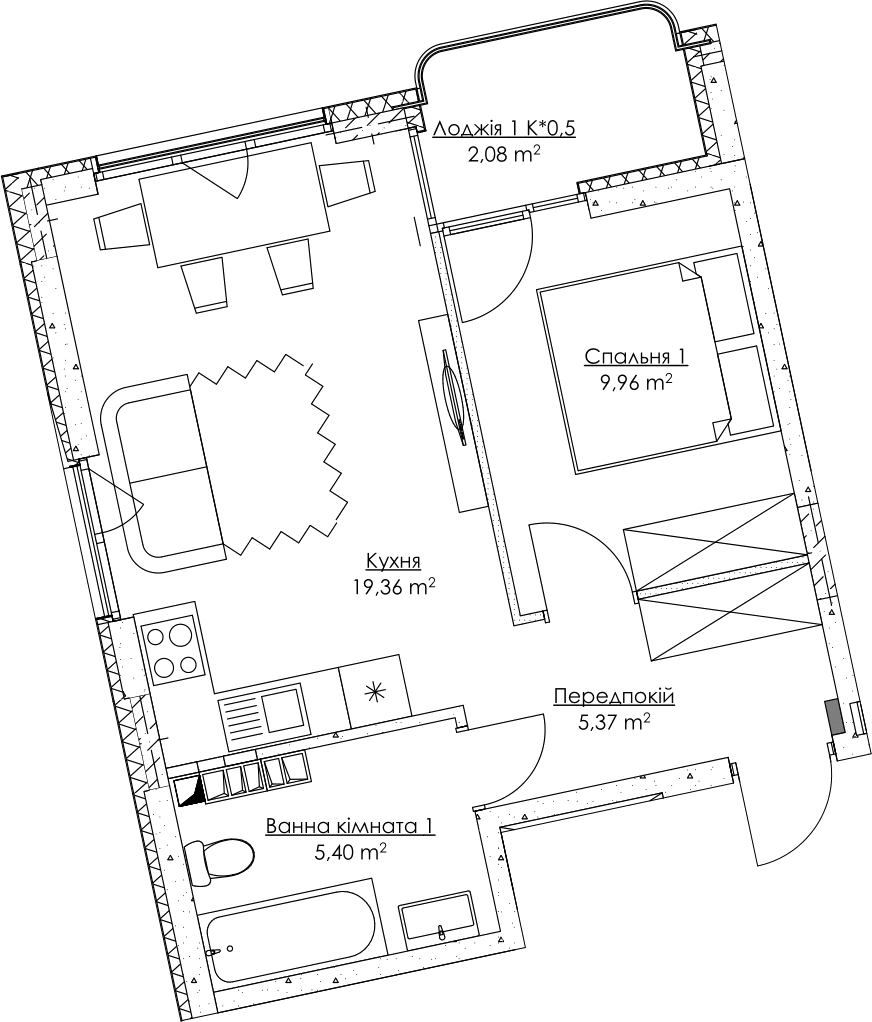 1-комнатная 42.17 м² в ЖК O2 Residence от 30 518 грн/м², Киев