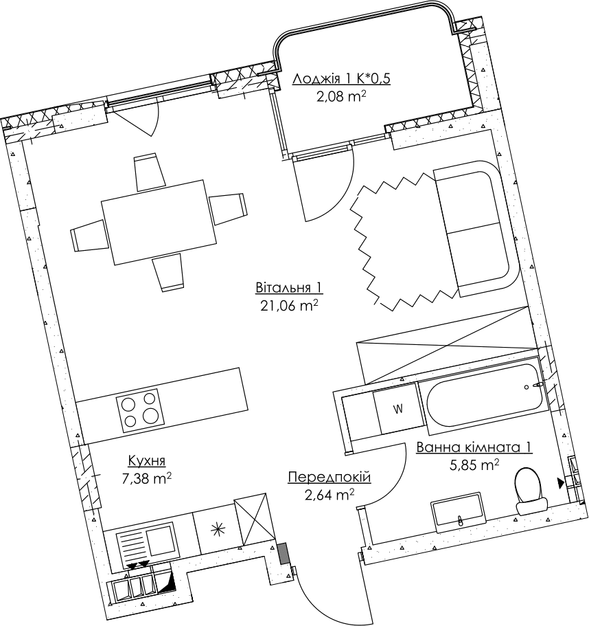 1-кімнатна 39.01 м² в ЖК O2 Residence від 30 104 грн/м², Київ