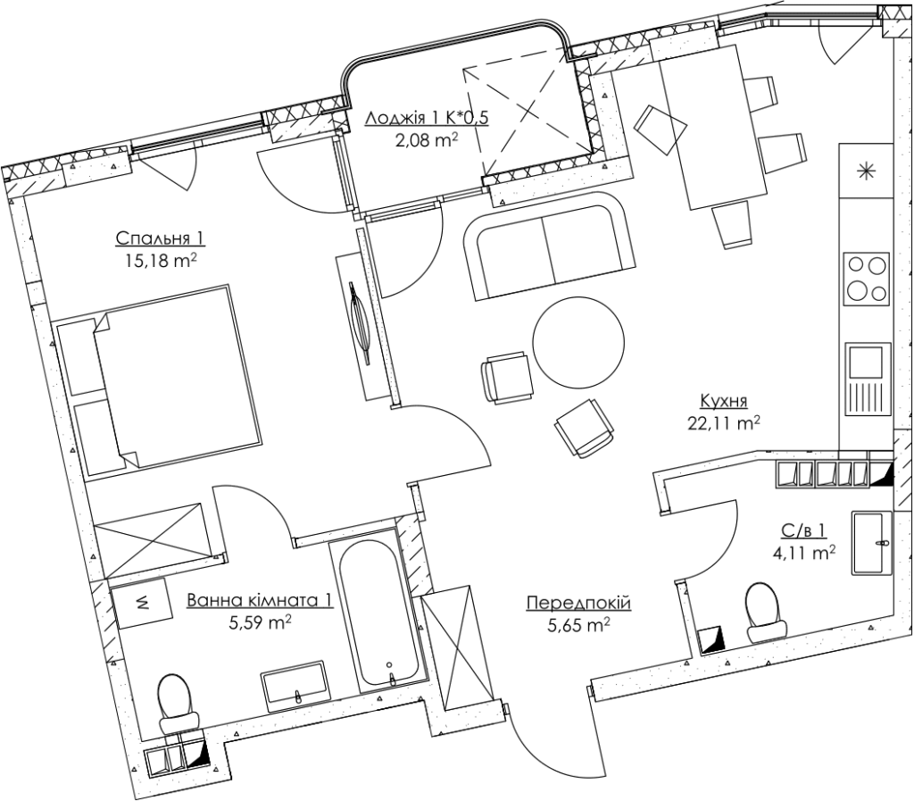 1-комнатная 54.72 м² в ЖК O2 Residence от 24 839 грн/м², Киев