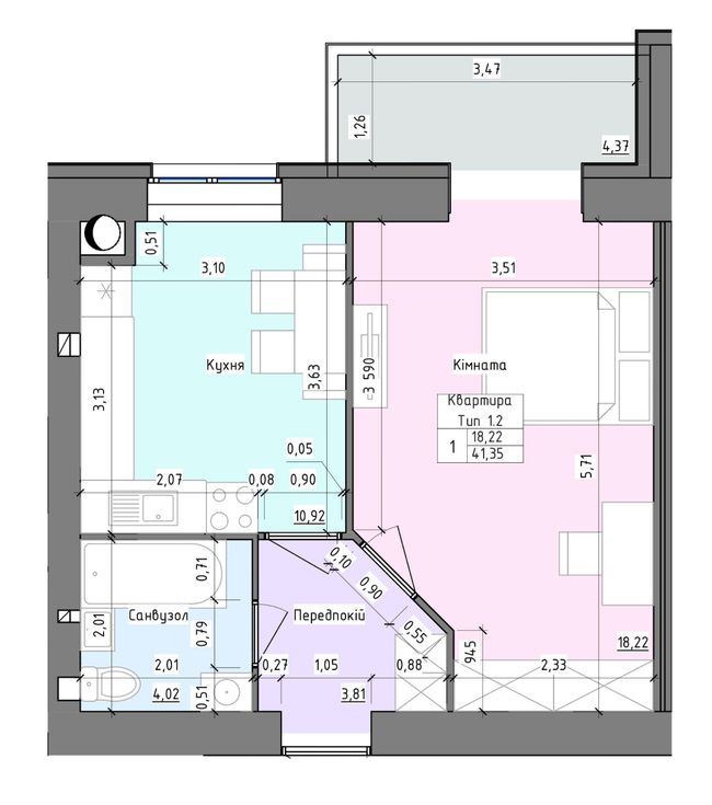 1-кімнатна 41.35 м² в ЖК Барви від 12 000 грн/м², Хмельницький