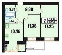2-комнатная 57.13 м² в ЖК Винницкий от 12 700 грн/м², Хмельницкий