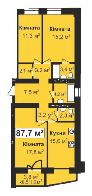 3-кімнатна 87.7 м² в ЖК Перлина Проскурова від 15 000 грн/м², Хмельницький