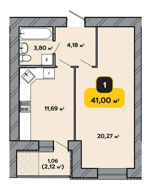 1-кімнатна 41 м² в ЖК Студентський від 16 500 грн/м², Хмельницький