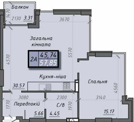 2-кімнатна 57.85 м² в ЖК Iceberg від 17 100 грн/м², Суми