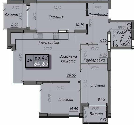 4-кімнатна 84.69 м² в ЖК Iceberg від 17 100 грн/м², Суми