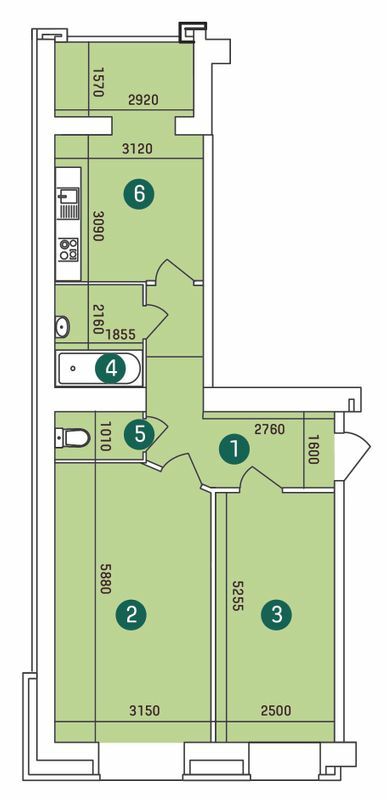 2-комнатная 61.67 м² в ЖК Заречный от 12 400 грн/м², Сумы