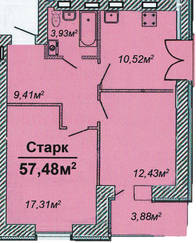 1-комнатная 57.48 м² в ЖК Графський от застройщика, Черкассы
