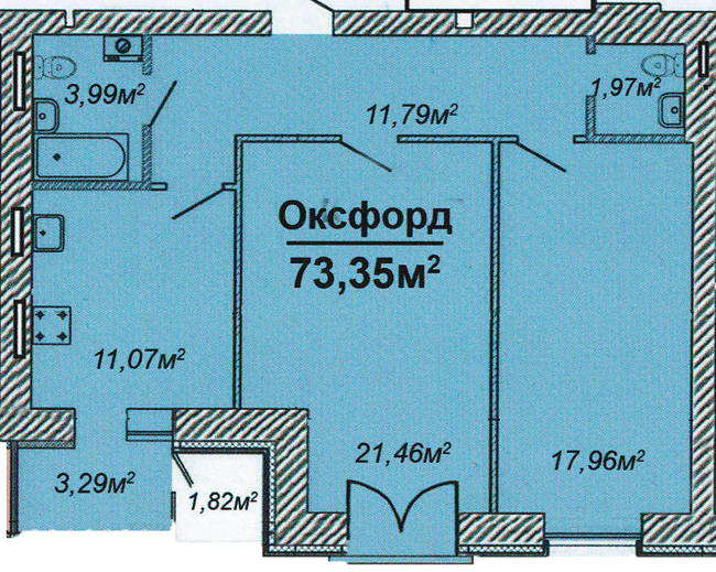2-комнатная 73.35 м² в ЖК Графський от застройщика, Черкассы