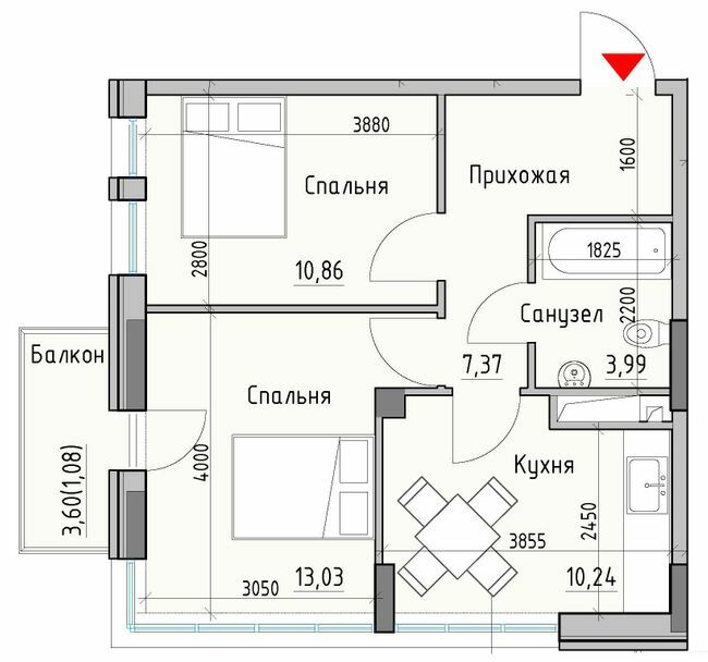 2-комнатная 46.57 м² в ЖК Пространство Eco City (Пространство на Радостной) от 21 150 грн/м², Одесса
