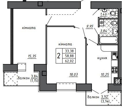 2-кімнатна 62.02 м² в ЖК Оград від 15 000 грн/м², Тернопіль