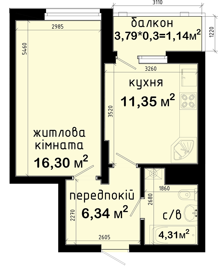 1-кімнатна 39.44 м² в ЖК Авеню 42 від 55 500 грн/м², Київ