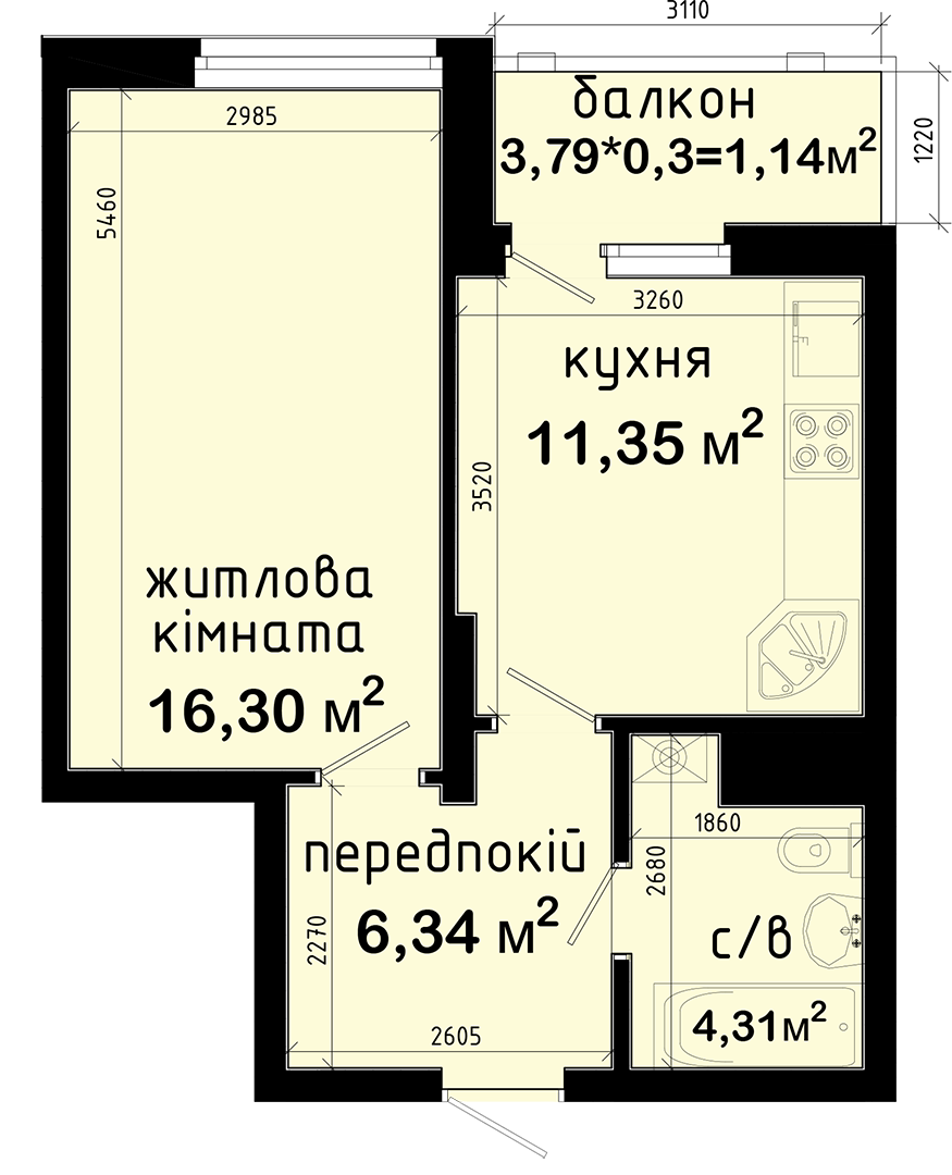 1-комнатная 39.44 м² в ЖК Авеню 42 от 50 000 грн/м², Киев
