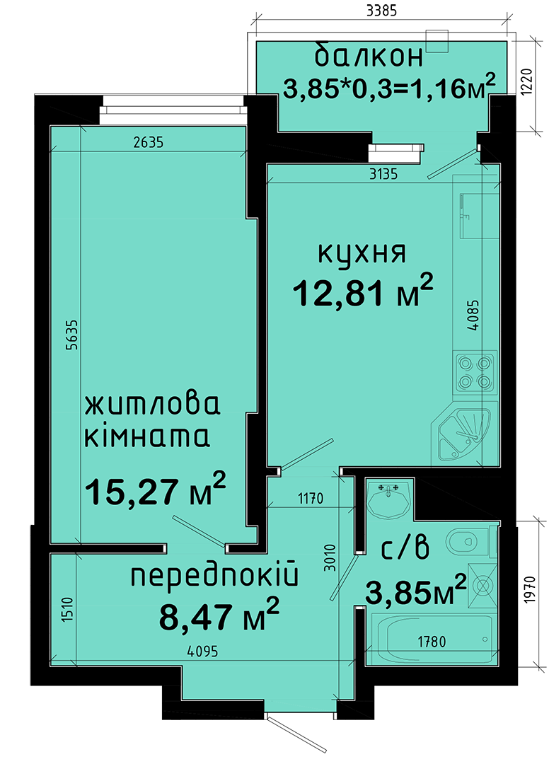 1-комнатная 41.56 м² в ЖК Авеню 42 от 55 500 грн/м², Киев