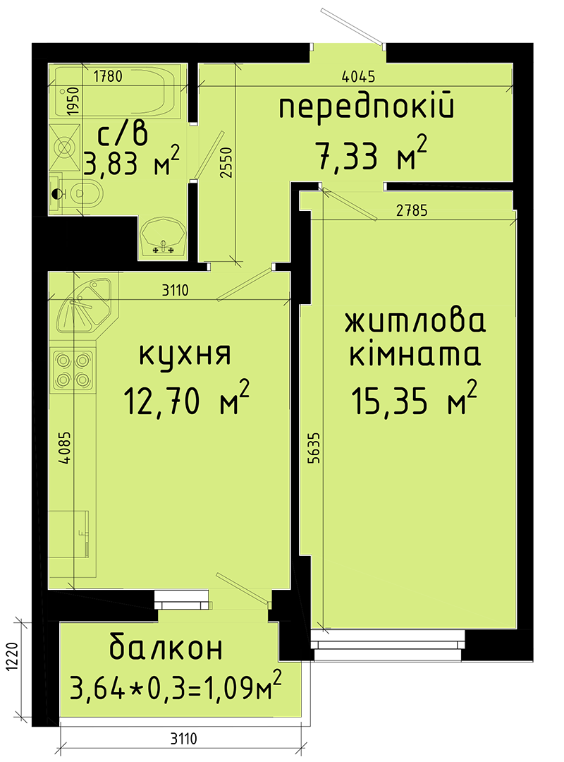 1-комнатная 40.3 м² в ЖК Авеню 42 от 49 955 грн/м², Киев