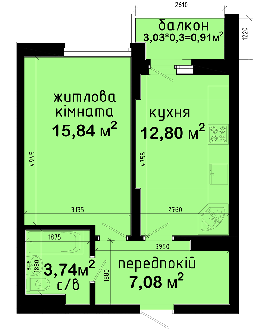 1-комнатная 40.37 м² в ЖК Авеню 42 от 37 000 грн/м², Киев