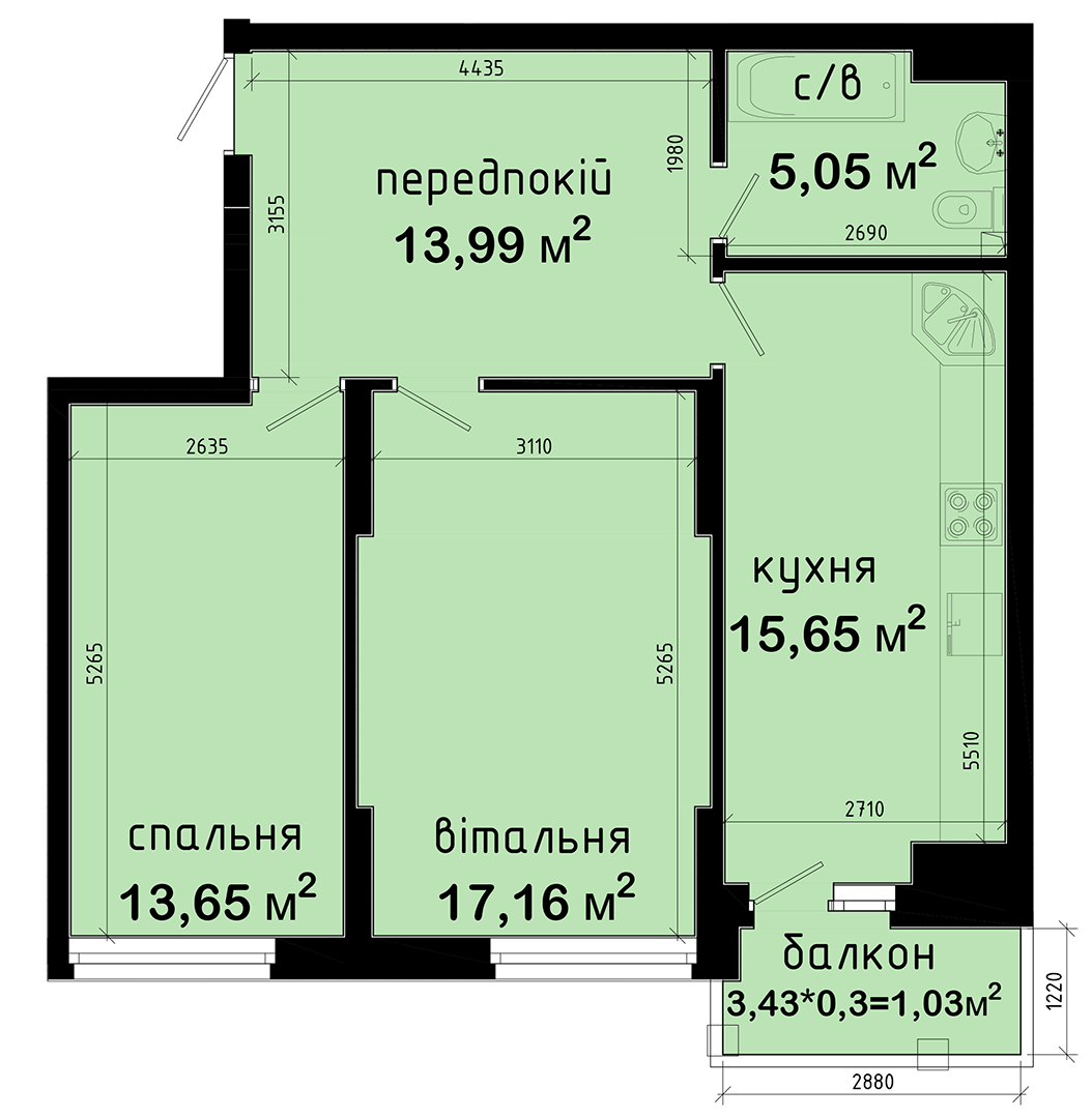 2-комнатная 66.53 м² в ЖК Авеню 42 от 28 130 грн/м², Киев