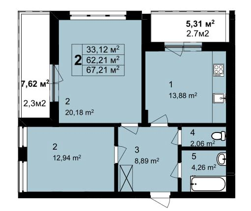 2-комнатная 67.21 м² в ЖК Q-6 "Quoroom Perfect Town" от 28 250 грн/м², Львов