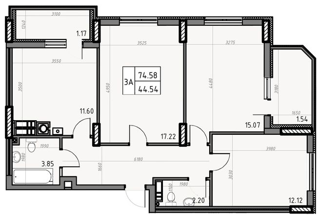 3-кімнатна 74.58 м² в ЖК Банківський 2 від 19 200 грн/м², м. Бориспіль