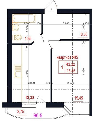 1-кімнатна 43.32 м² в ЖК Family від 35 100 грн/м², с. Гатне