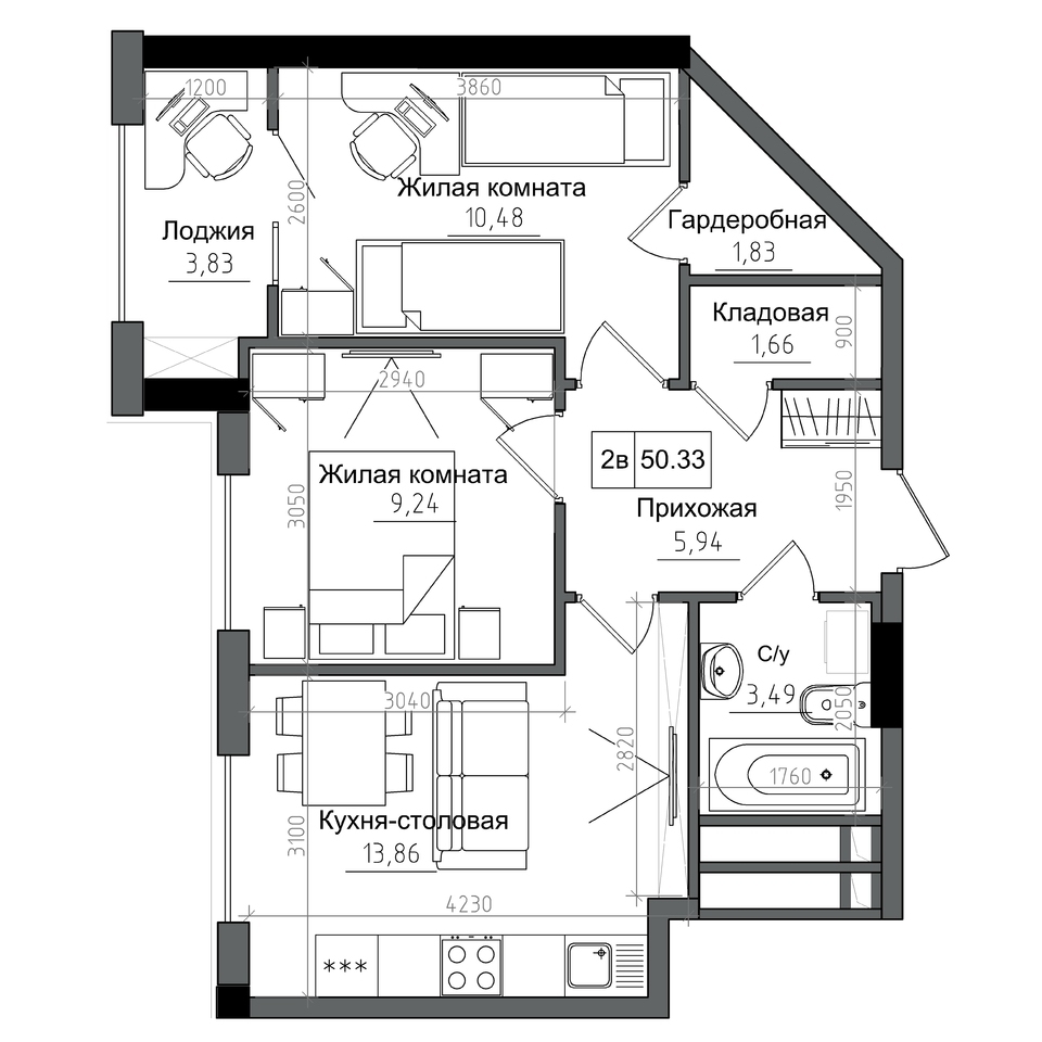 2-комнатная 50.33 м² в ЖГ ARTVILLE от 22 600 грн/м², пгт Авангард