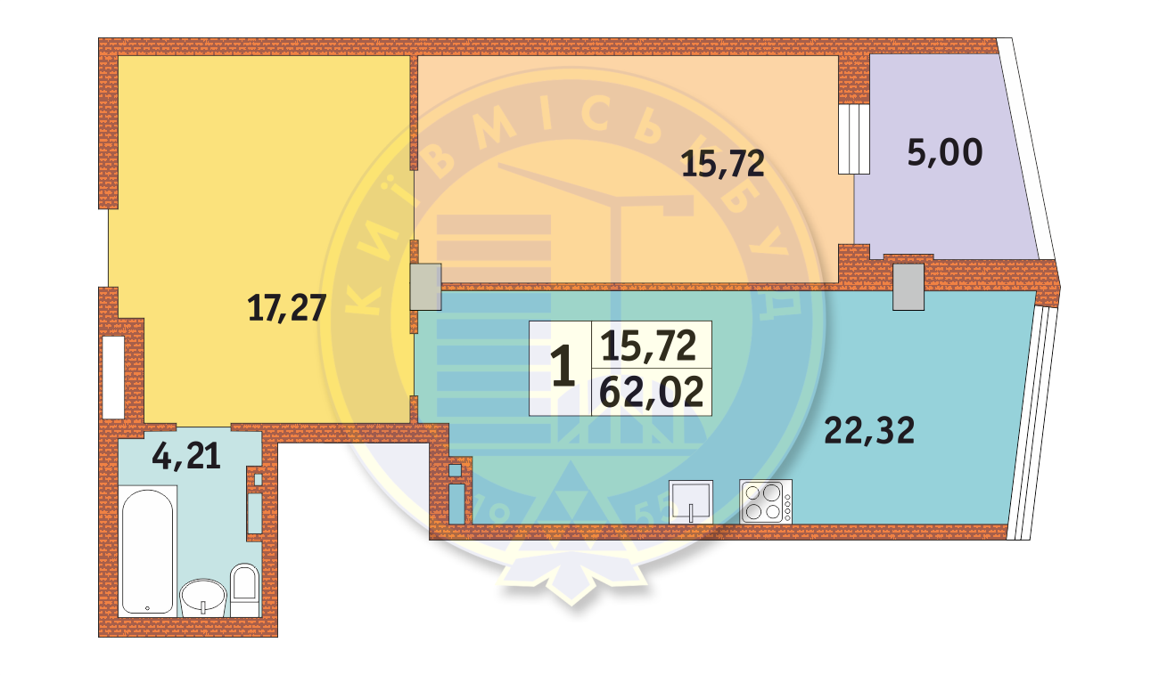 1-кімнатна 62.02 м² в ЖК Costa fontana від 29 700 грн/м², Одеса