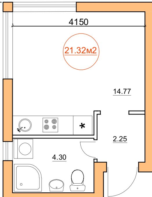 1-кімнатна 21.32 м² в ЖК Петрівський від 29 150 грн/м², с. Святопетрівське