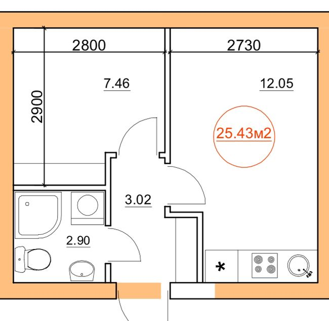 1-комнатная 25.43 м² в ЖК Петровский от 19 050 грн/м², с. Святопетровское