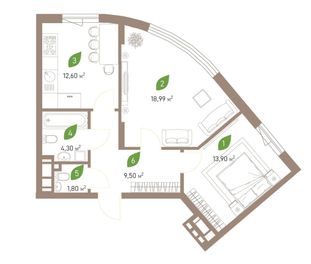 2-комнатная 61.09 м² в ЖК Парковые Озера 2 от 37 072 грн/м², Киев