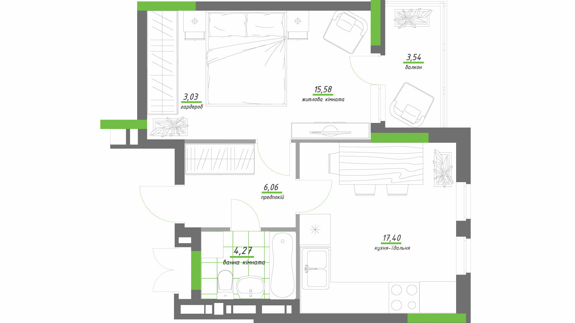1-комнатная 45.45 м² в ЖК Нивки-Парк от 36 298 грн/м², Киев