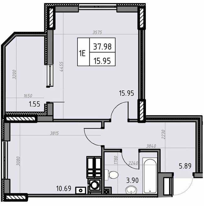 1-комнатная 37.98 м² в ЖК Банковский 2 от 19 600 грн/м², г. Борисполь