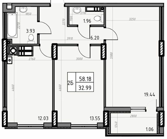 2-кімнатна 58.18 м² в ЖК Банківський 2 від 19 500 грн/м², м. Бориспіль