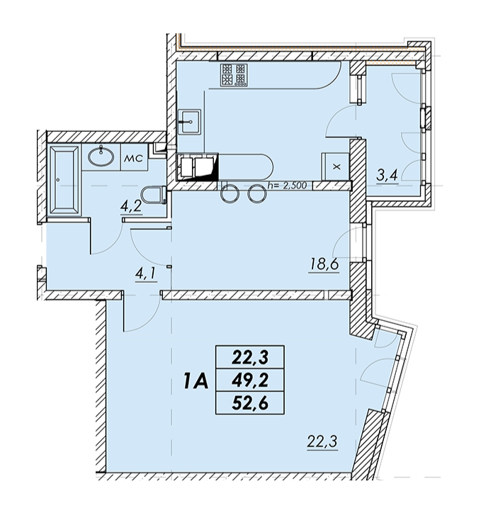 1-комнатная 52.6 м² в ЖК Прохоровский квартал от 24 700 грн/м², Одесса