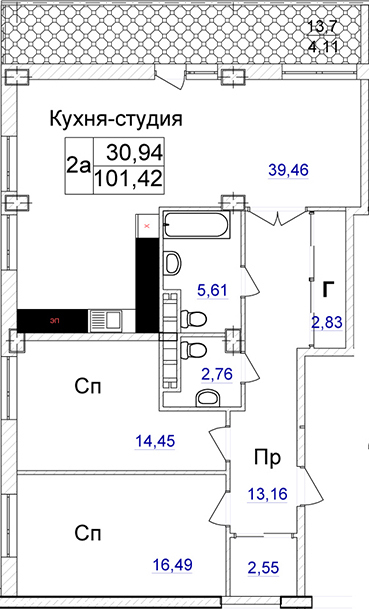 2-кімнатна 101.42 м² в ЖК Ясна Поляна від 46 150 грн/м², Одеса