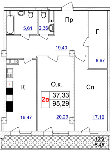 2-кімнатна 95.29 м² в ЖК Ясна Поляна від 46 150 грн/м², Одеса