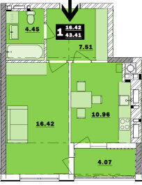 1-комнатная 43.41 м² в ЖК Обуховский ключ от 17 000 грн/м², г. Обухов