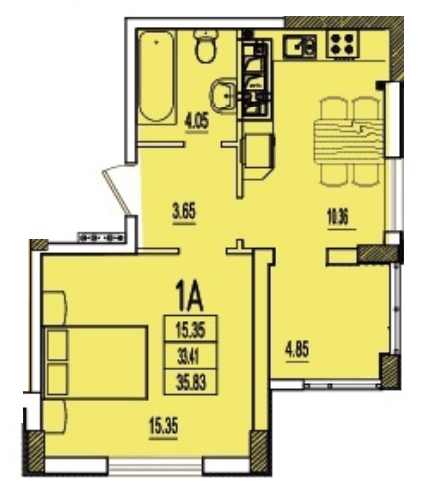 1-кімнатна 35.83 м² в ЖК RosenTal від 15 200 грн/м², с. Лиманка