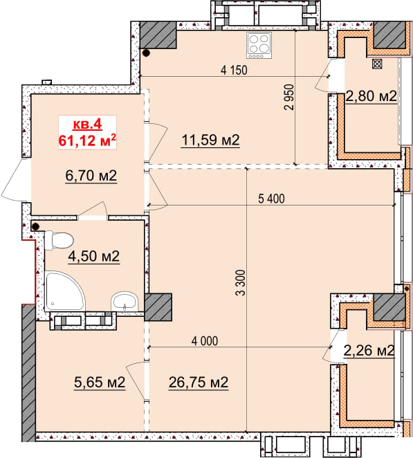 2-комнатная 61.12 м² в ЖК Славия от застройщика, Днепр