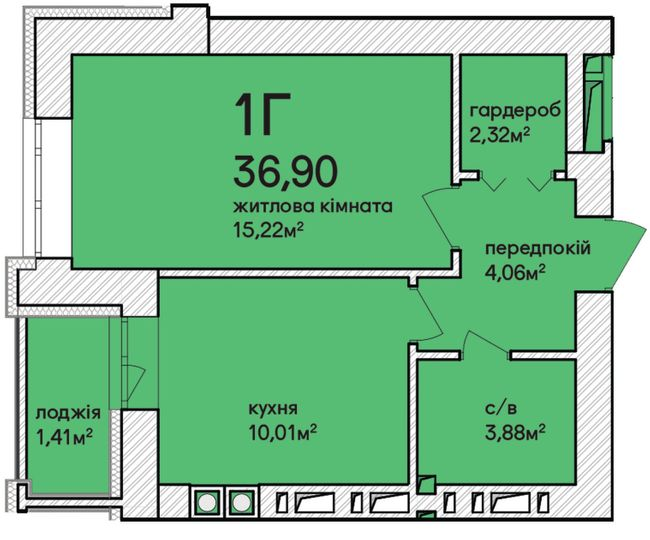 1-комнатная 36.9 м² в ЖК Синергия Сити (Kvartal Group) от 19 000 грн/м², г. Ирпень
