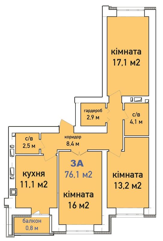 3-комнатная 76.1 м² в ЖК Синергия Сити (Kvartal Group) от 18 500 грн/м², г. Ирпень