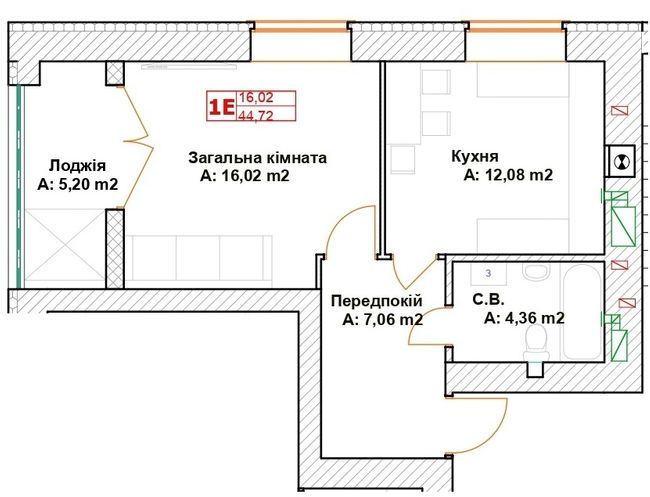 1-комнатная 44.72 м² в ЖК Модуль от 23 000 грн/м², г. Буча