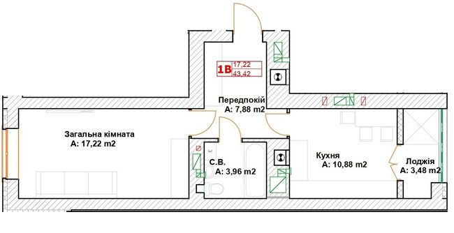 1-кімнатна 43.42 м² в ЖК Модуль від 23 000 грн/м², м. Буча