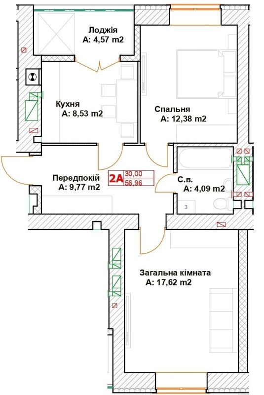 2-комнатная 56.96 м² в ЖК Модуль от 20 000 грн/м², г. Буча