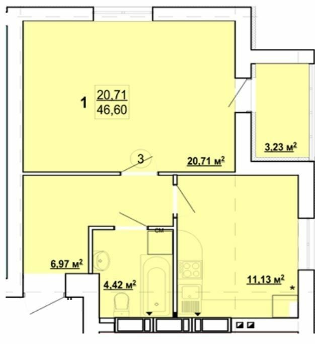 1-комнатная 46.6 м² в ЖК Гидропарк от 14 000 грн/м², Харьков