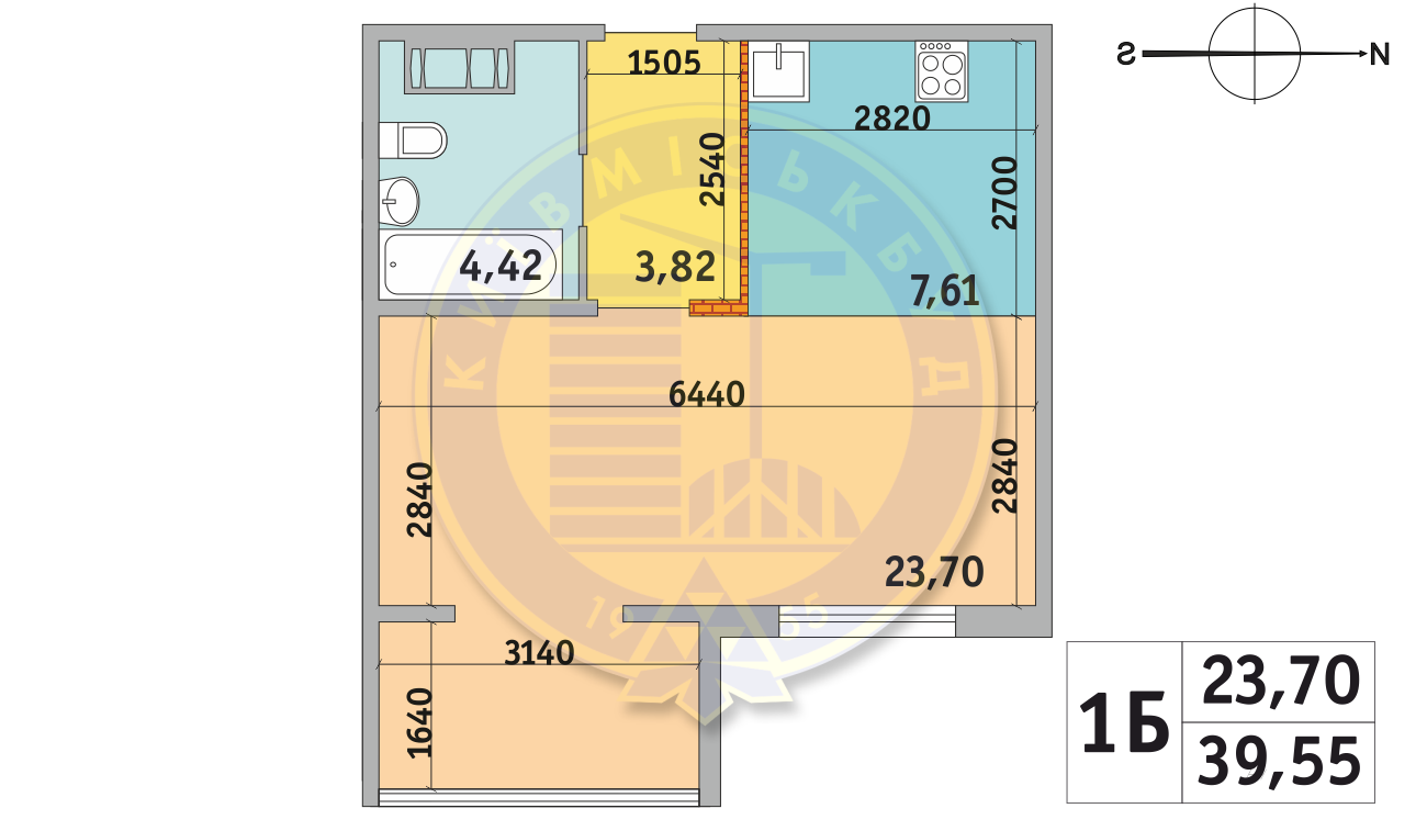 1-комнатная 39.55 м² в ЖК Милос от 24 300 грн/м², Киев