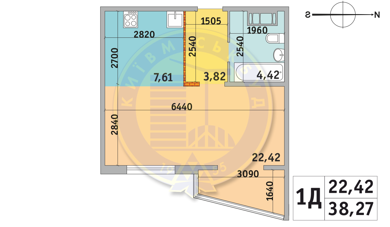 1-комнатная 38.27 м² в ЖК Милос от 25 029 грн/м², Киев