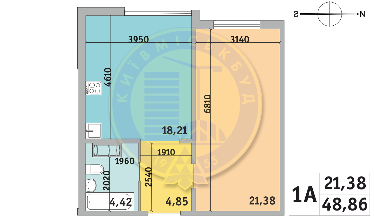 1-кімнатна 48.86 м² в ЖК Мілос від 23 850 грн/м², Київ