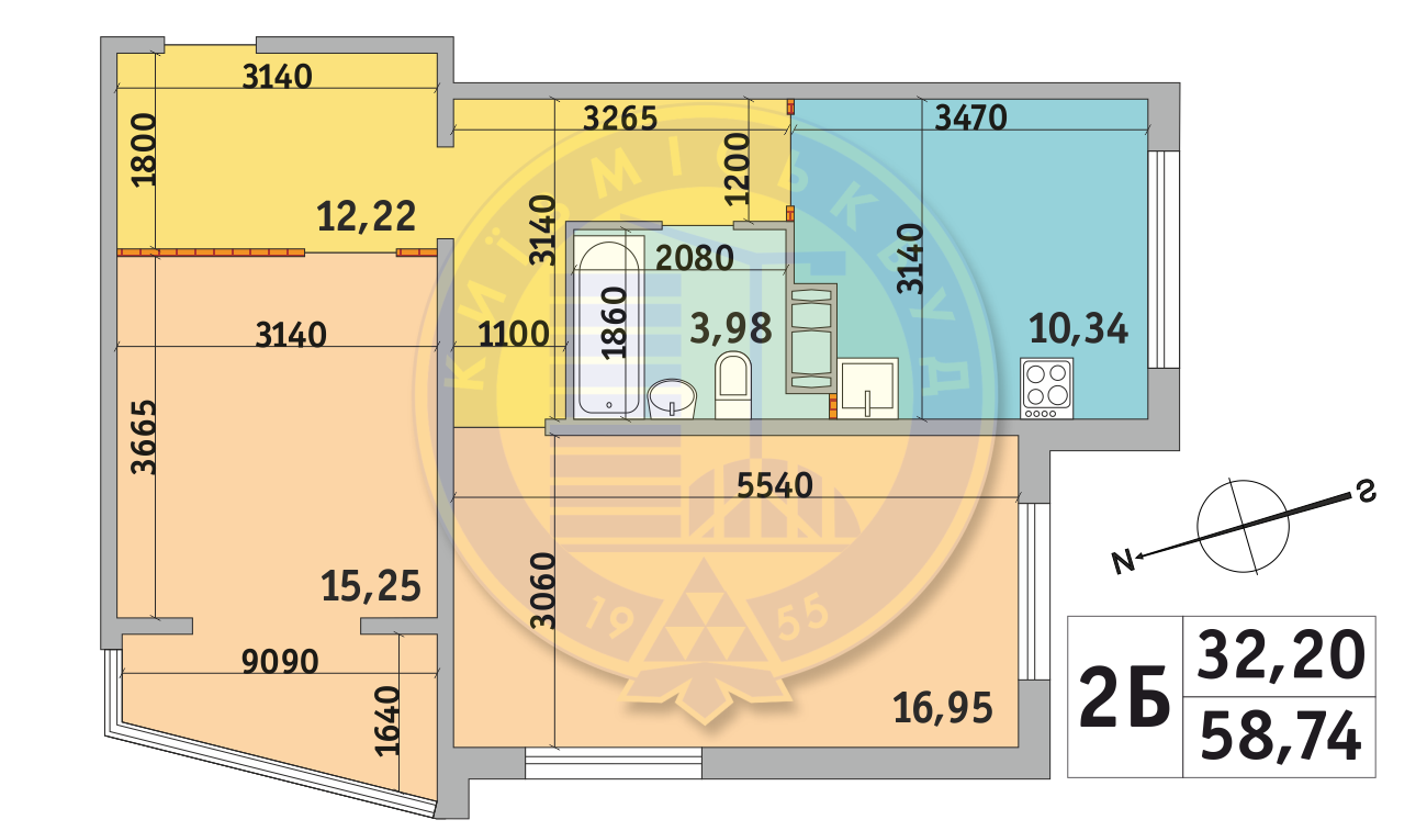 2-кімнатна 58.74 м² в ЖК Мілос від 23 175 грн/м², Київ