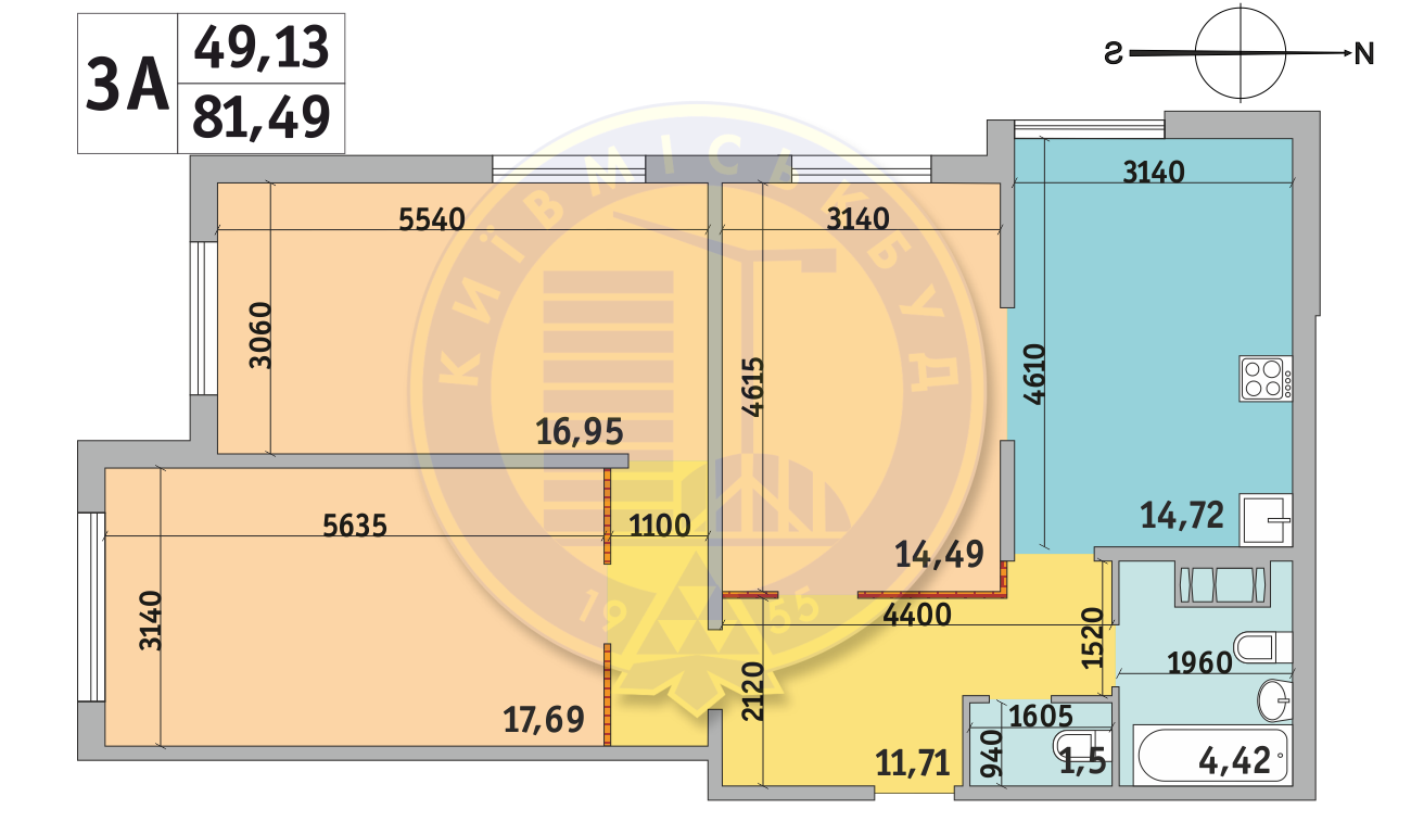 3-комнатная 81.49 м² в ЖК Милос от 20 048 грн/м², Киев