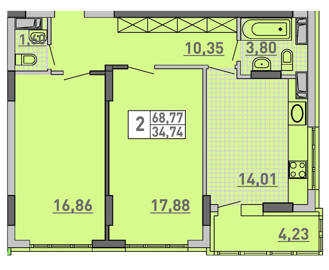 2-комнатная 68.77 м² в ЖК Паркове місто от 38 200 грн/м², Киев